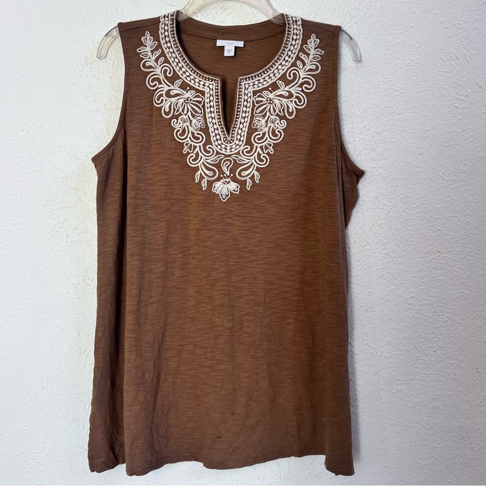 J. Jill Brown Embroidered Sleeveless Tank - Picture 2 of 7